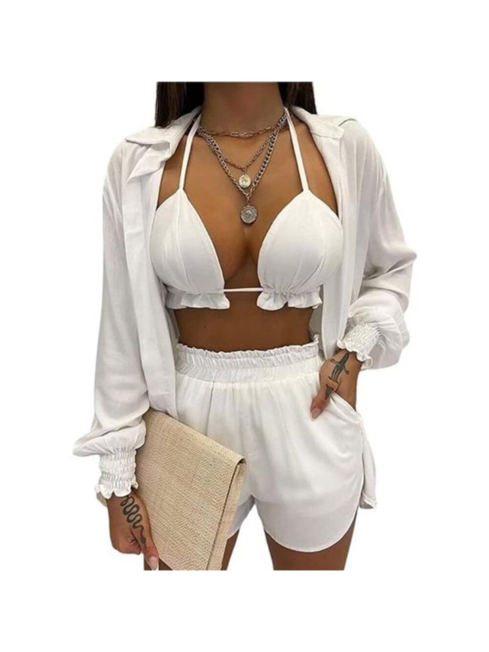 Women 3 Piece Outfits Set - White